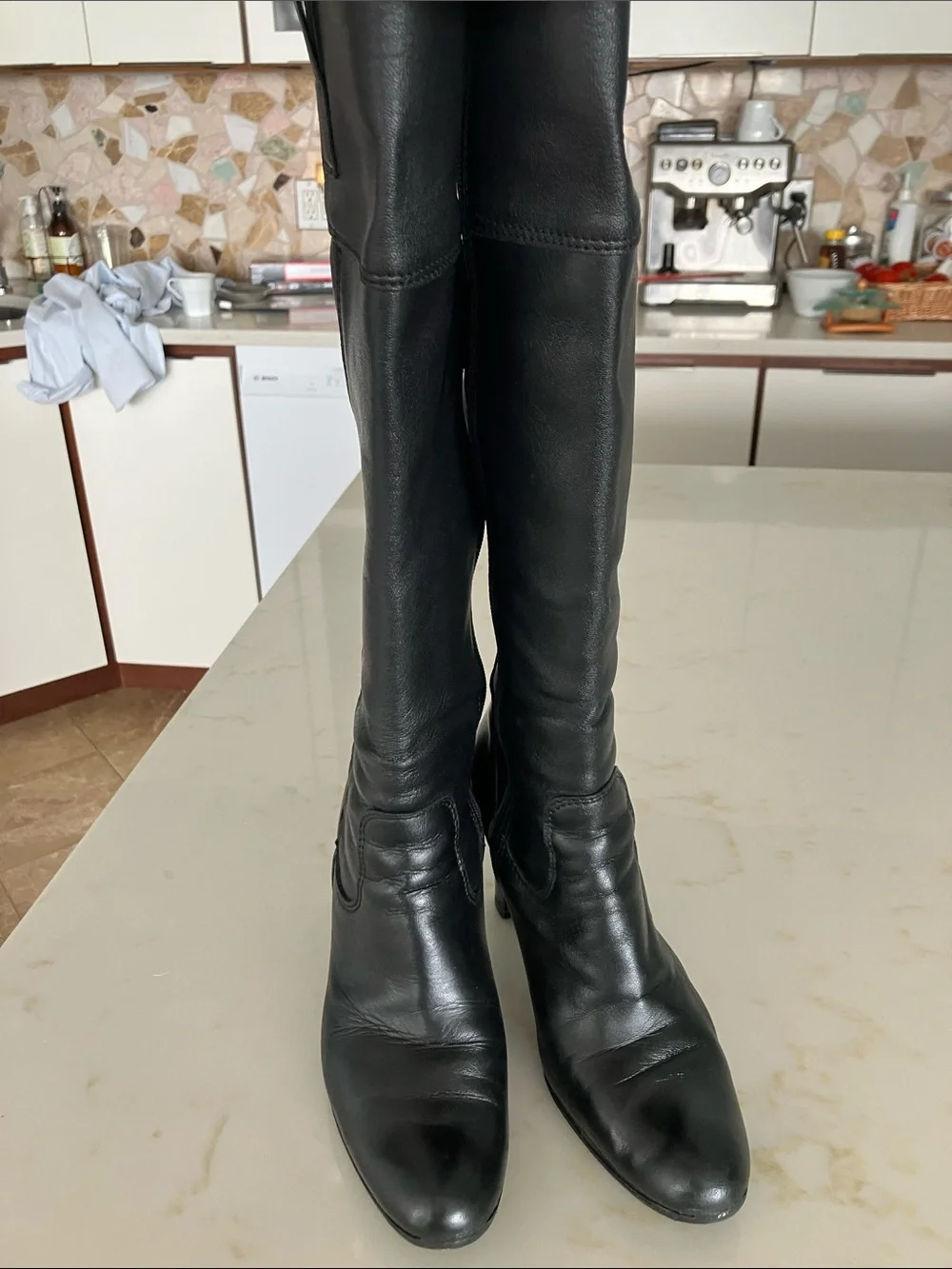 Women's Over-the-Knee Black Leather High-Heel Boots